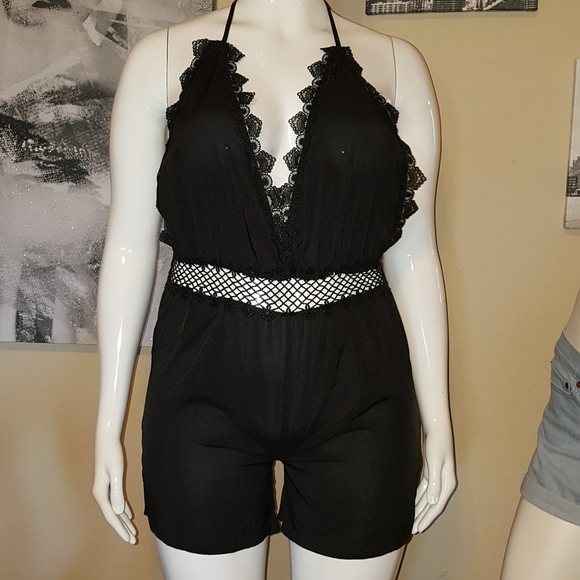 Pants - Boho Black Lace Halter Coachella Romper
